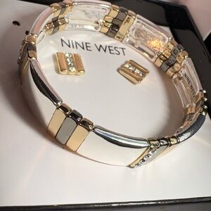 Nine West Two-Tone Gold and Silver Bracelet and matching earrings set new in box
